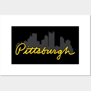 Pittsburgh Skyline Cursive Posters and Art